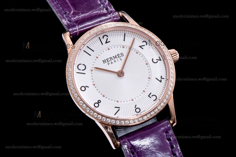 Hermes Slim D Series RG/LE BVF Wht/Per Diams Quartz 