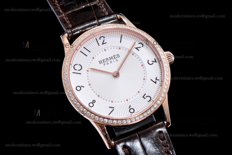 Hermes Slim D Series RG/LE BVF Wht/Bro Diams Quartz 