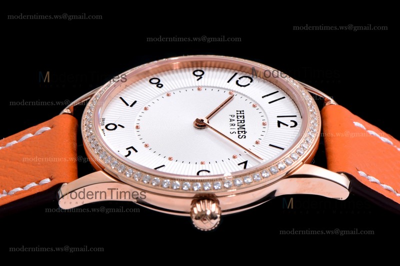 Hermes Slim D Series RG/LE BVF Wht/Bro Diams Quartz 