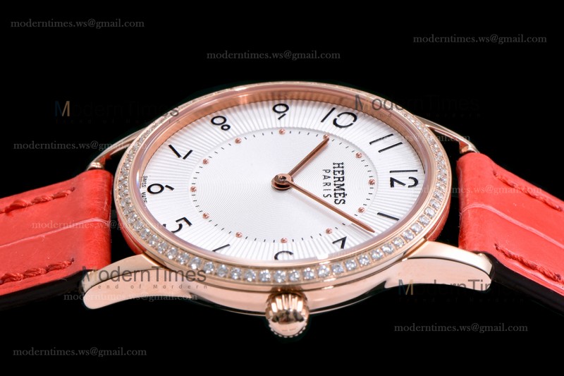 Hermes Slim D Series RG/LE BVF Wht/Red Diams Quartz 