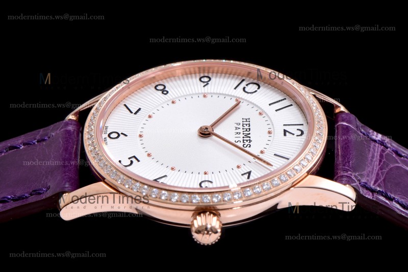 Hermes Slim D Series RG/LE BVF Wht/Per Diams Quartz 