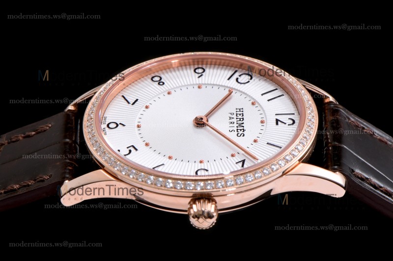 Hermes Slim D Series RG/LE BVF Wht/Bro Diams Quartz 