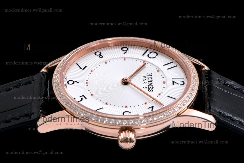 Hermes Slim D Series RG/LE BVF Wht/Blk Diams Quartz 