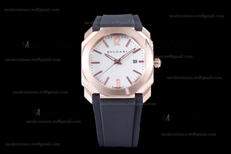 Bvlgari OCTO Series RG/RU Wht/Blk JIF Quartz 102119 BGOP38WGLD
