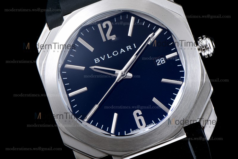 Bvlgari OCTO Series SS/RU Blu/Blk JIF Quartz 101964 BGO41BSLD