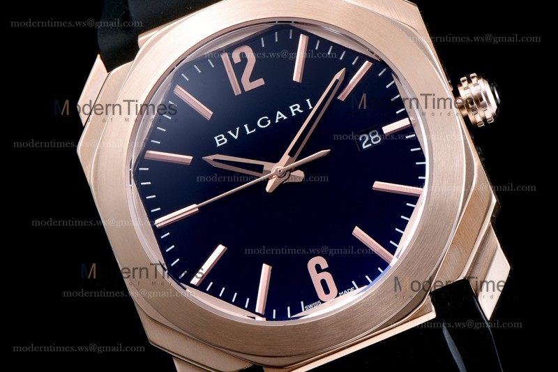 Bvlgari OCTO Series RG/RU Blk/Blk JIF Quartz 101963 BGOP41BGLD