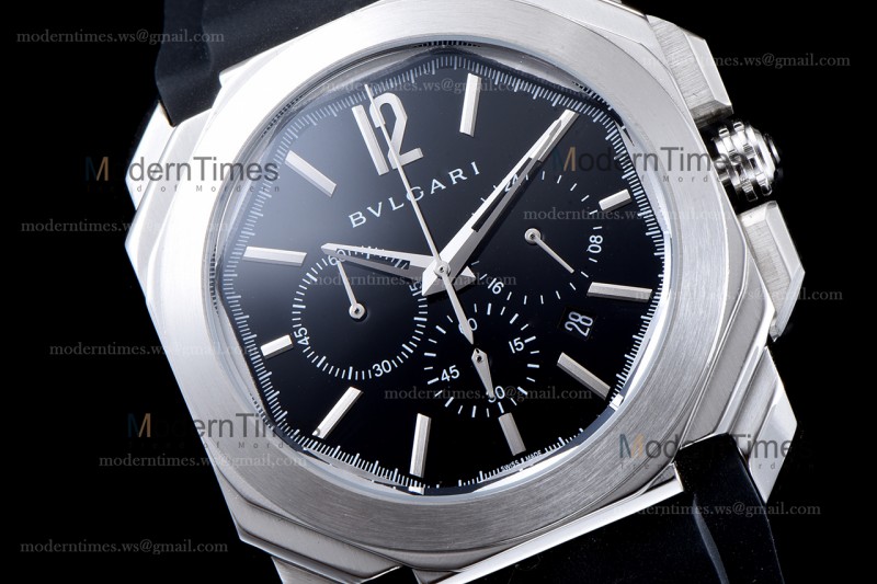 Bvlgari OCTO Series SS/RU Blk/Blk JIF Quartz 102103 BGO41BSLDCH