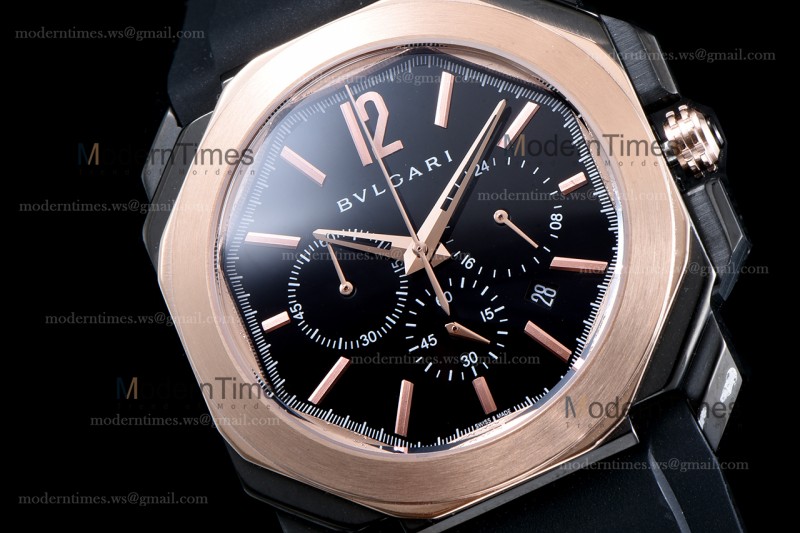 Bvlgari OCTO Series RG/RU Blk/Blk JIF PVD Quartz 102488 BGO41BBSPGVDCH