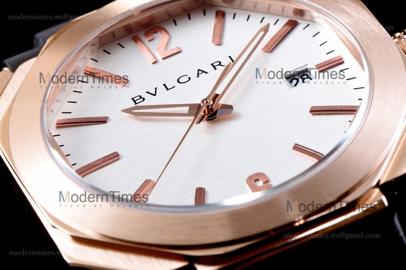 Bvlgari OCTO Series RG/RU Wht/Blk JIF Quartz 102119 BGOP38WGLD