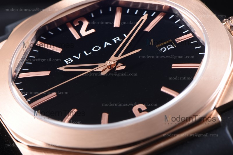 Bvlgari OCTO Series RG/RU Blk/Blk JIF Quartz 101963 BGOP41BGLD