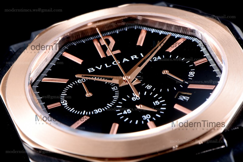 Bvlgari OCTO Series RG/RU Blk/Blk JIF PVD Quartz 102488 BGO41BBSPGVDCH