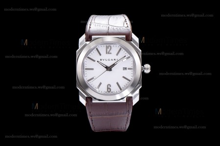Bvlgari OCTO Series SS/LE Wht/Bro ZLO Automatic 102207 BGO41WSLD