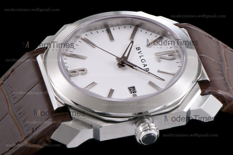 Bvlgari OCTO Series SS/LE Wht/Bro ZLO Automatic 102207 BGO41WSLD