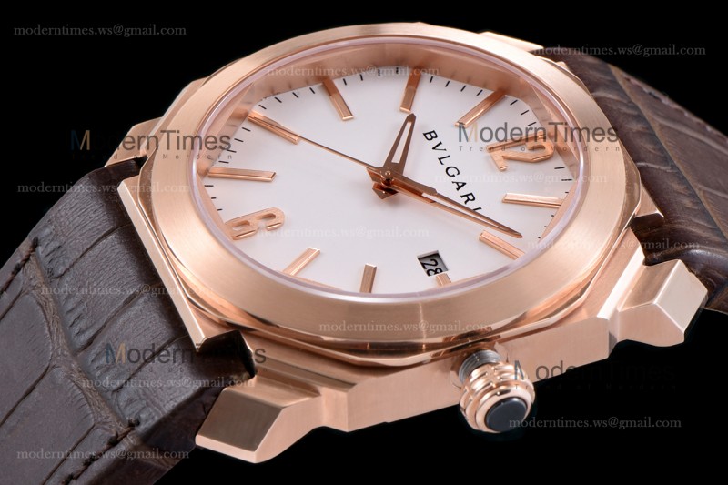 Bvlgari OCTO Series RG/LE Wht/Bro ZLO Automatic 101963 BGOP41BGLD