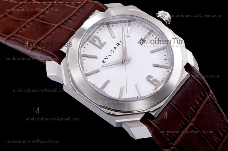 Bvlgari OCTO Series SS/LE Wht/Bro ZLO Automatic 102207 BGO41WSLD