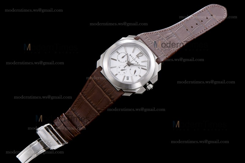 Bvlgari OCTO Series SS/LE Wht/Bro ZLO Quartz 102103 BGO41BSLDCH
