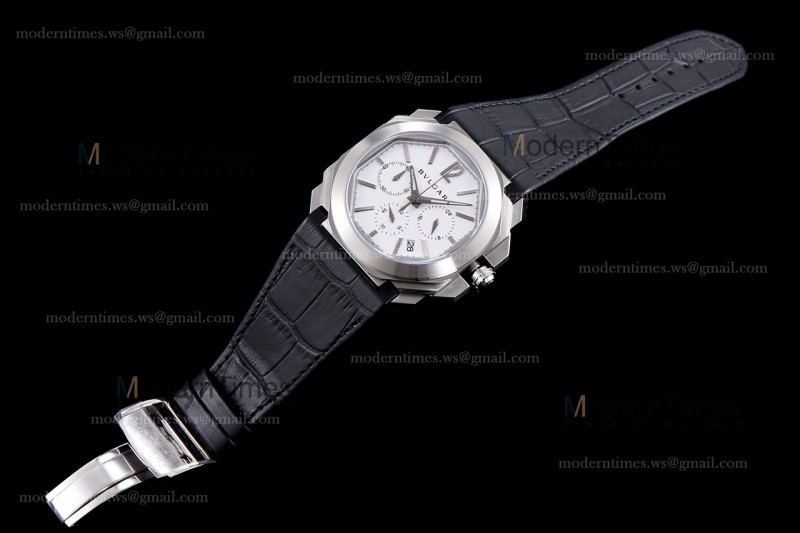 Bvlgari OCTO Series SS/LE Wht/Blk ZLO Quartz 102103 BGO41BSLDCH