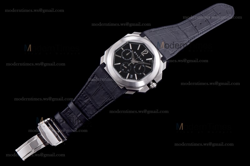 Bvlgari OCTO Series SS/LE Blk/Blk ZLO Quartz 102103 BGO41BSLDCH
