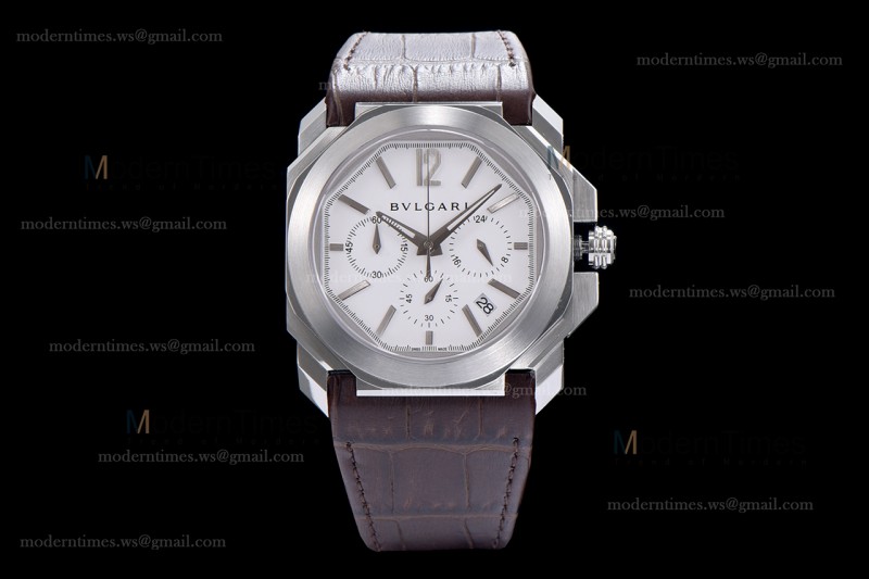 Bvlgari OCTO Series SS/LE Wht/Bro ZLO Quartz 102103 BGO41BSLDCH
