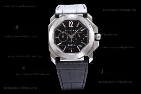 Bvlgari OCTO Series SS/LE Blk/Blk ZLO Quartz 102103 BGO41BSLDCH