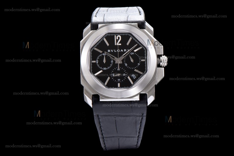 Bvlgari OCTO Series SS/LE Blk/Blk ZLO Quartz 102103 BGO41BSLDCH