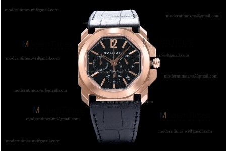 Bvlgari OCTO Series RG/LE Blk/Blk ZLO Quartz 102115 BGOP41BGLDCH