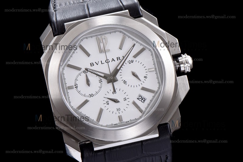 Bvlgari OCTO Series SS/LE Wht/Blk ZLO Quartz 102103 BGO41BSLDCH
