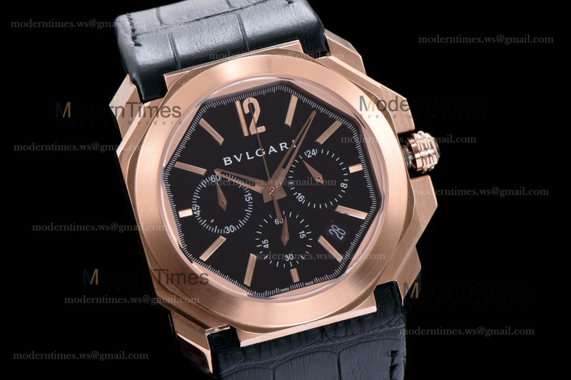 Bvlgari OCTO Series RG/LE Blk/Blk ZLO Quartz 102115 BGOP41BGLDCH