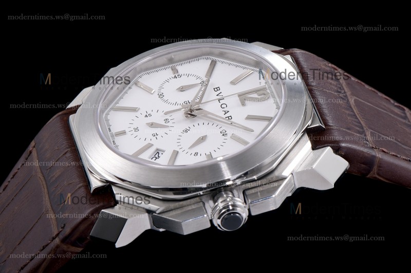 Bvlgari OCTO Series SS/LE Wht/Bro ZLO Quartz 102103 BGO41BSLDCH