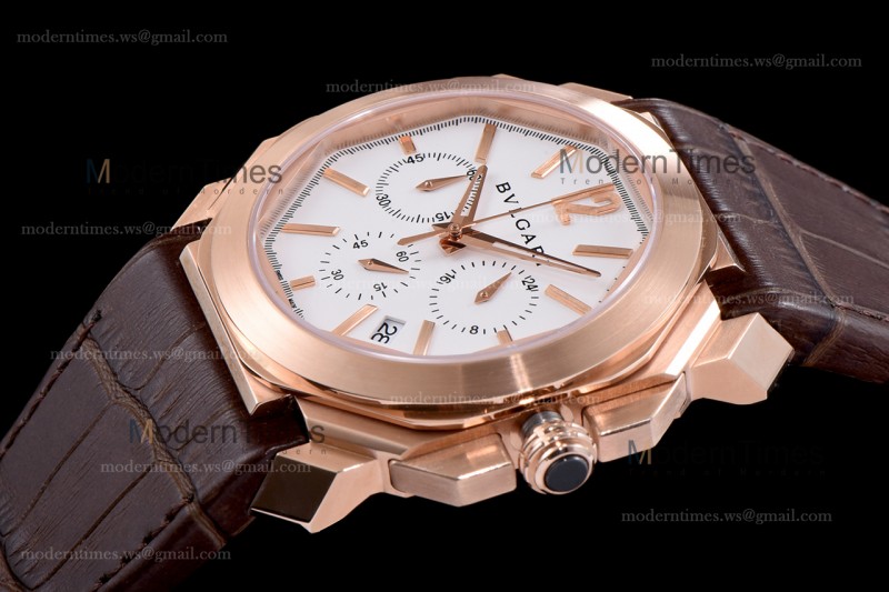 Bvlgari OCTO Series RG/LE Wht/Bro ZLO Quartz 102115 BGOP41BGLDCH