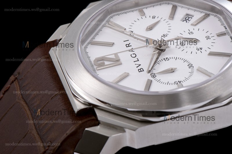 Bvlgari OCTO Series SS/LE Wht/Bro ZLO Quartz 102103 BGO41BSLDCH