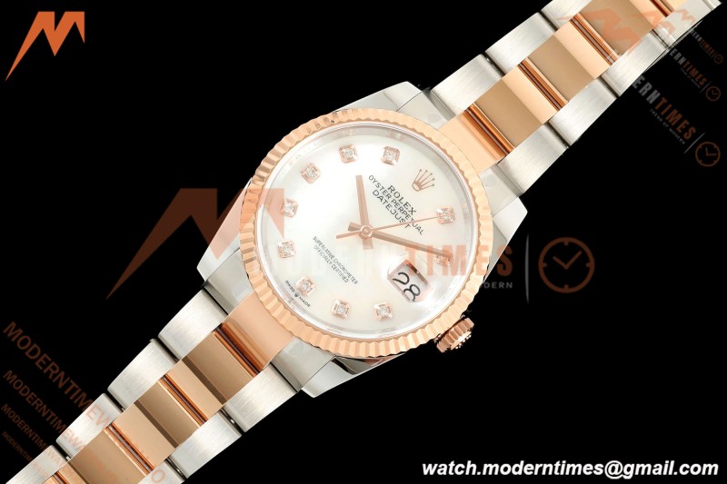 Rolex - Datejust 126231 36mm Oys Flt 904L RG/SS Wht/MOP/Dia ARF SH3235