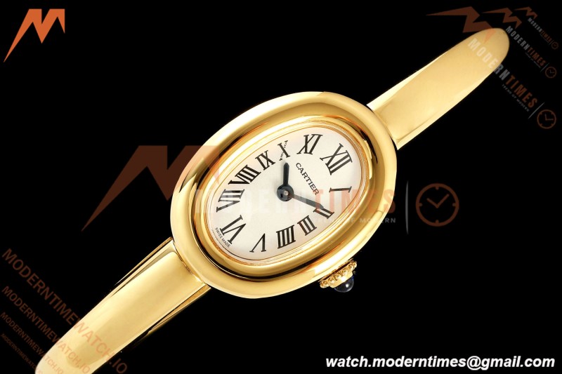 Cartier - Baignoire Ladies 24.6mm YG/YG White Roman Size 16 BLSF Swiss Quartz