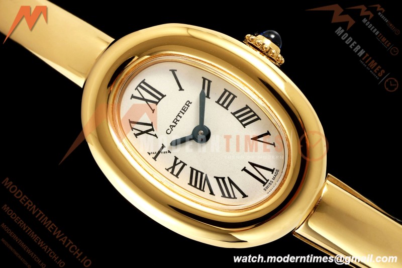 Cartier - Baignoire Ladies 24.6mm YG/YG White Roman Size 17 BLSF Swiss Quartz