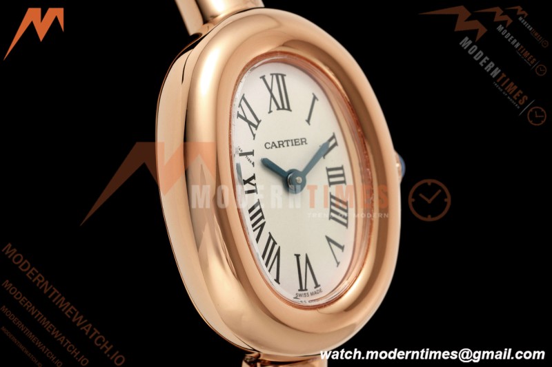 Cartier - Baignoire Ladies 24.6mm RG/RG White Roman Size 15 BLSF Swiss Quartz