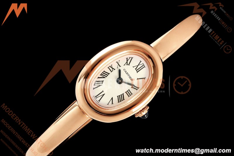 Cartier - Baignoire Ladies 24.6mm RG/RG White Roman Size 15 BLSF Swiss Quartz