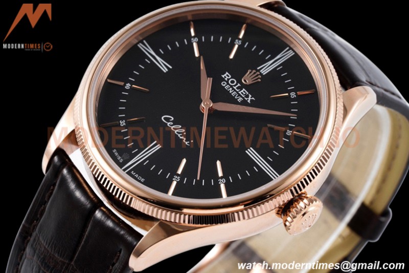 Rolex - Cellini Time 50505 39mm RG/LE Black Rmn KZF Asia 3132