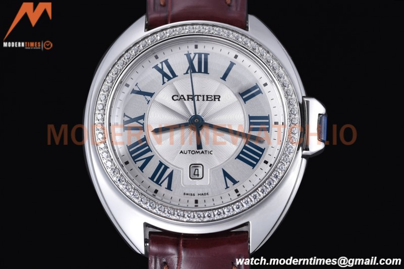 Cartier - Cle De Cartier 31mm Diamond SS/LE White/Rmn Red Strap RXWF Swiss Eta2671
