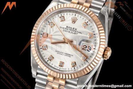 Rolex - Datejust 126231 36mm Jub Flt 904L RG/SS Silver Palm/Dia VSF VS3235