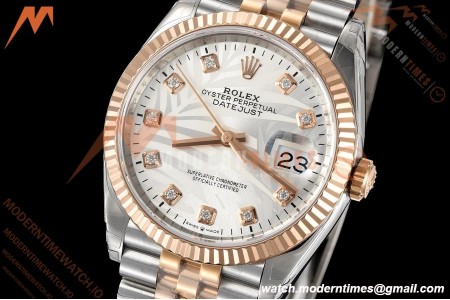 Rolex - Datejust 126231 36mm Jub Flt 904L RG/SS Silver Palm/Dia VSF VS3235