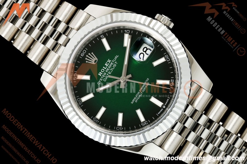 Rolex - Datejust 126334 41mm Jub Flt 904L SS/SS Ombre Green/Stk RGF JH3235 Free Sprung