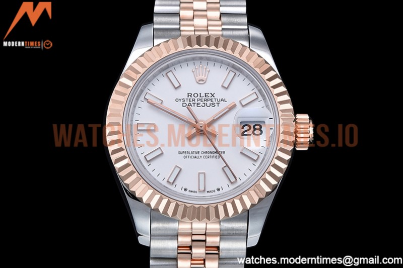 Rolex - DJ Ladies 28mm Jub Flt 904L RG/SS White/Stk GMF A2671