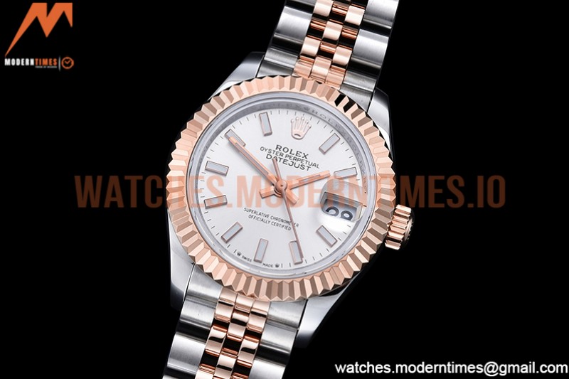Rolex - DJ Ladies 28mm Jub Flt 904L RG/SS Silv/Stk GMF A2671
