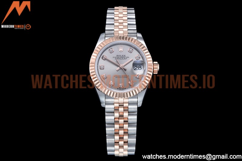 Rolex - DJ Ladies 28mm Jub Flt 904L RG/SS Silv/Dia GMF A2671