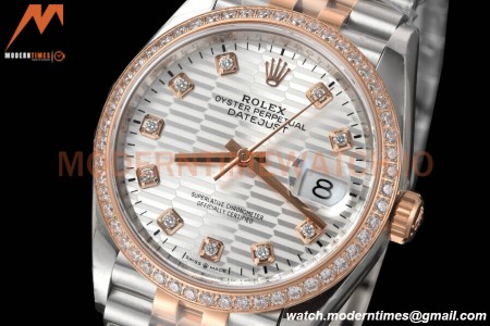 Rolex - Datejust 126281 36mm Jub Diamond 904L RG/Dia F-Silv/Dia VSF VS3235