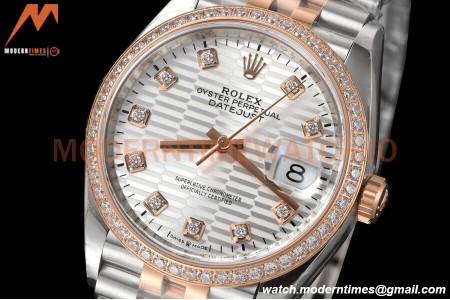 Rolex - Datejust 126281 36mm Jub Diamond 904L RG/Dia F-Silv/Dia VSF VS3235