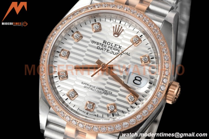 Rolex - Datejust 126281 36mm Jub Diamond 904L RG/Dia F-Silv/Dia VSF VS3235