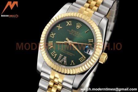 Rolex - Datejust Ladies 278273 31mm Jub Flt YG/SS Green/Rmn GDF MY8215
