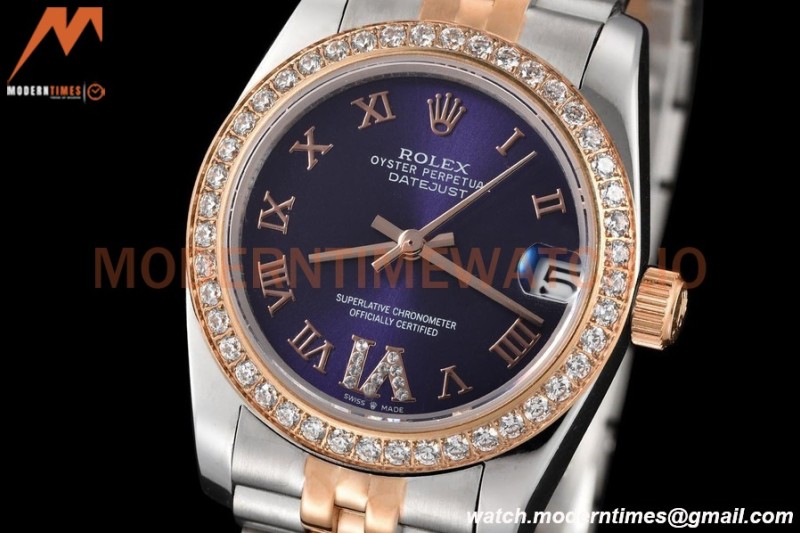 Rolex - Datejust Ladies 278381 31mm Jub Dia RG/SS Purp/Rmn GDF MY8215