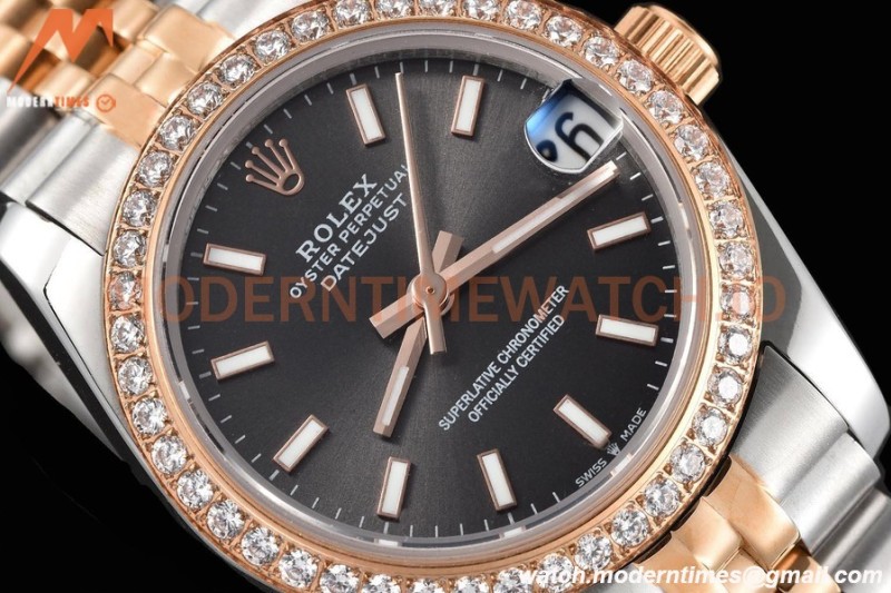 Rolex - Datejust Ladies 278381 31mm Jub Dia RG/SS Grey/Stk GDF MY8215